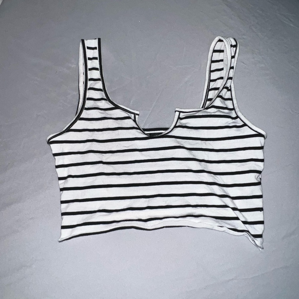 Striped black/white tank crop top